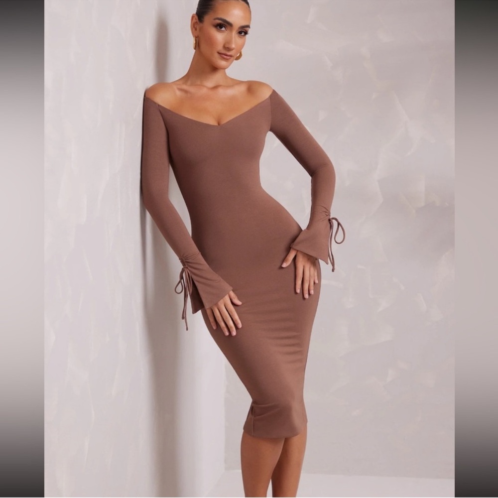 Oh Polly Brown Long Sleeve Dress